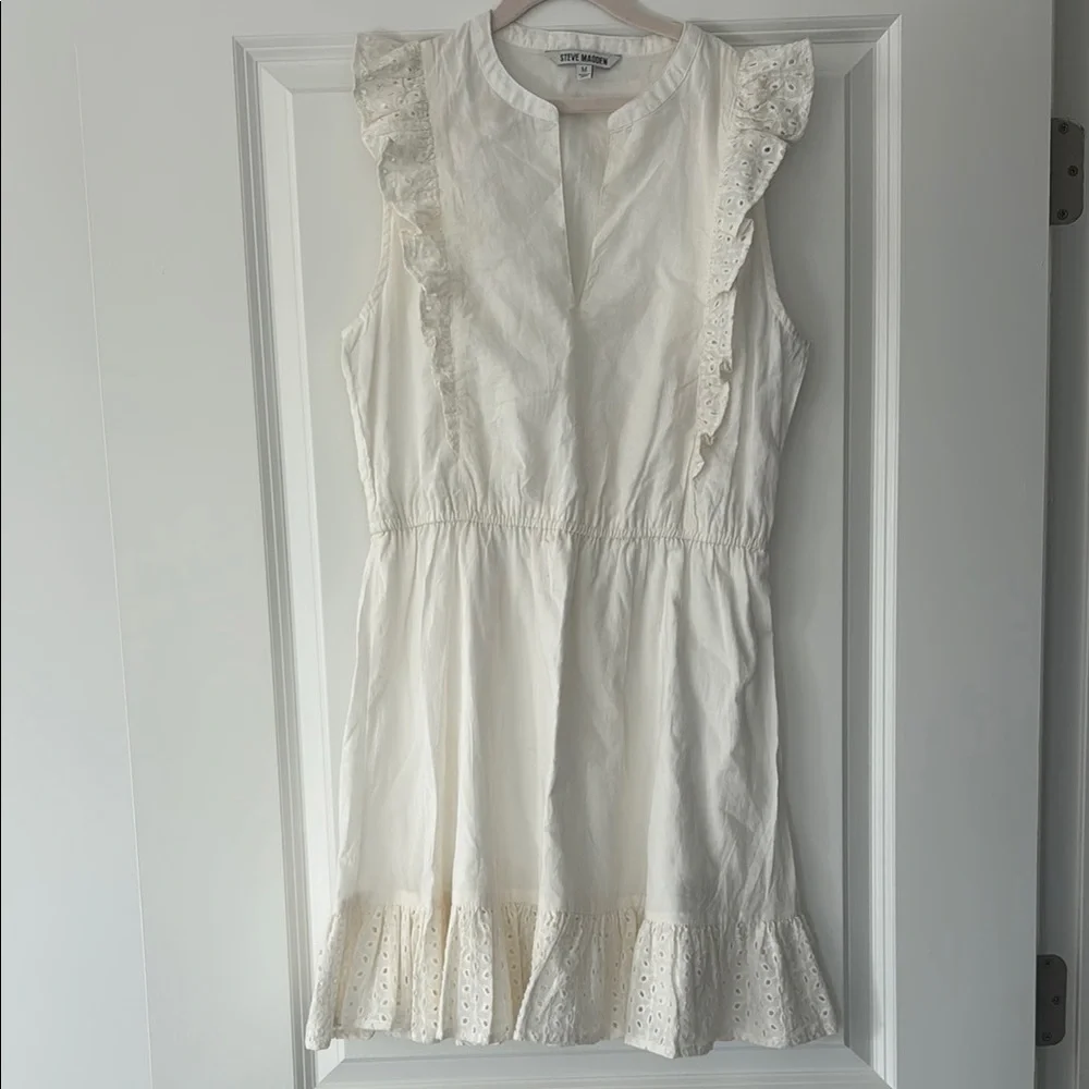 Steve Madden Off White Ruffle Sleeveless Eyelet Dress
